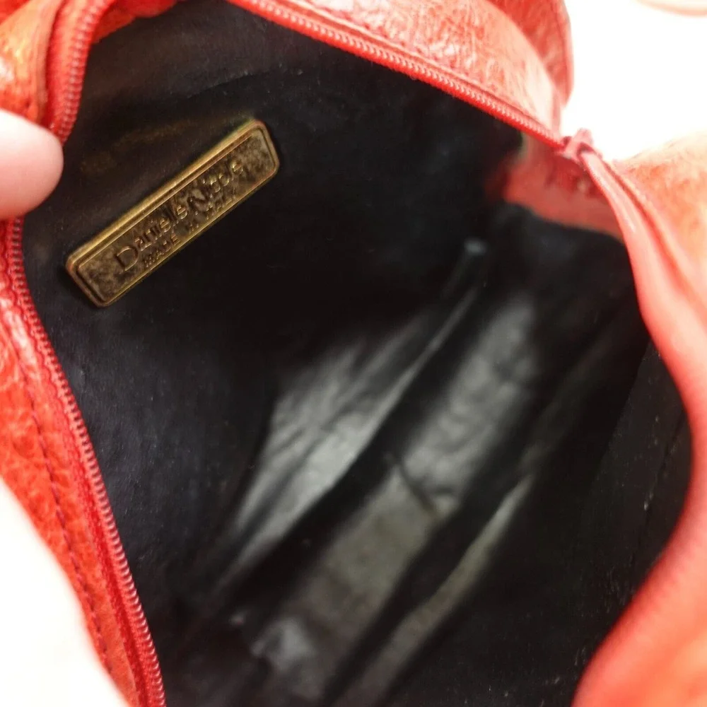 Vintage Ostritch Crocodile Half Moon DANIELLE NICOLE Crossbody Purse S Red ITALY - Picture 4 of 16